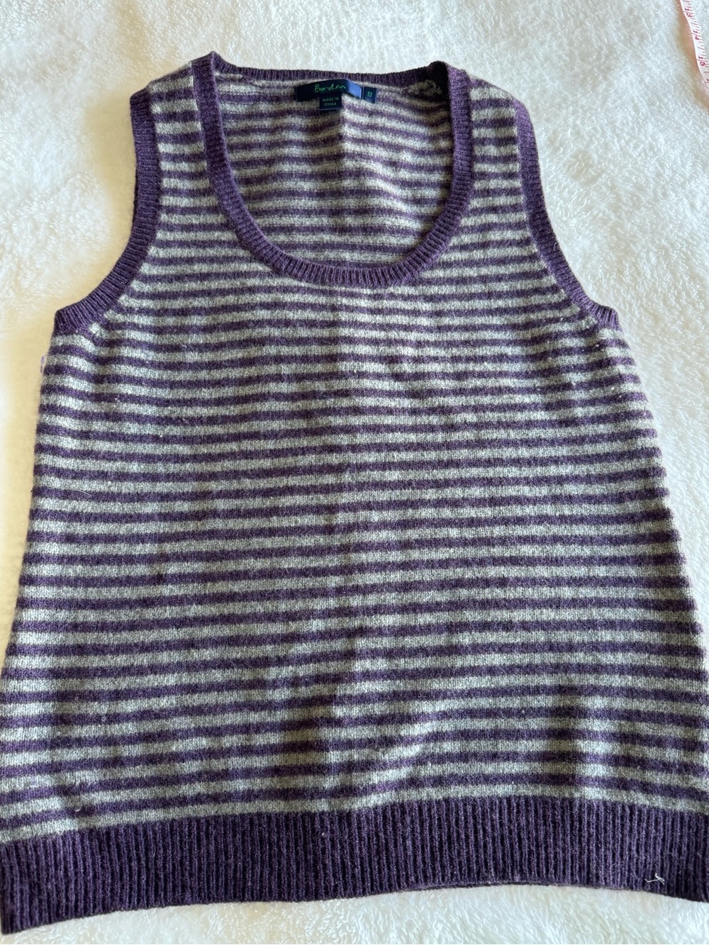 Boden Striped Purple and Grey Sleeveless Sweater